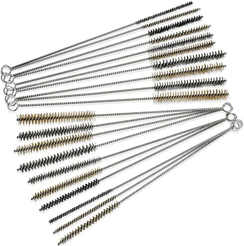 Wire Tube Brushes for Cleaning Pipe Tube Brass Stainless Steel Round Wire Brush for Auto Parts, Bottles, Tubes, 5 Sizes(20 Pieces)