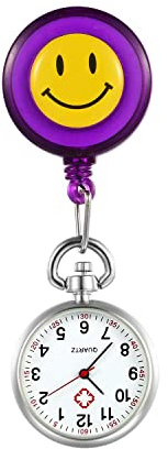 Silverora Schwesternuhr Schwesternuhren mit Clip Krankenschwester Uhren Kartoon Smile Gesicht Nurse Watch Uhr zum anstecken Pflege Uhr Arzt Uhr