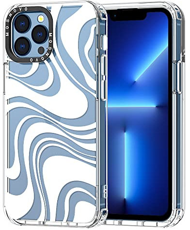 MOSNOVO Case for iPhone 13 Pro Max, [Buffertech 6.6ft Military-Grade Drop Protection] [Anti Peel Off Tech] Clear TPU Bumper Phone Case Cover Design - White Swirl