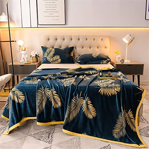 FANSU Kuscheldecke Flauschig Flanell Große Fleecedecke, extra Weiche und Warm Wohndecke Microfaser Decke als Wohnzimmerdecke, Sofaüberwurf oder Bettüberwurf (200x230cm,Goldene Blätter)