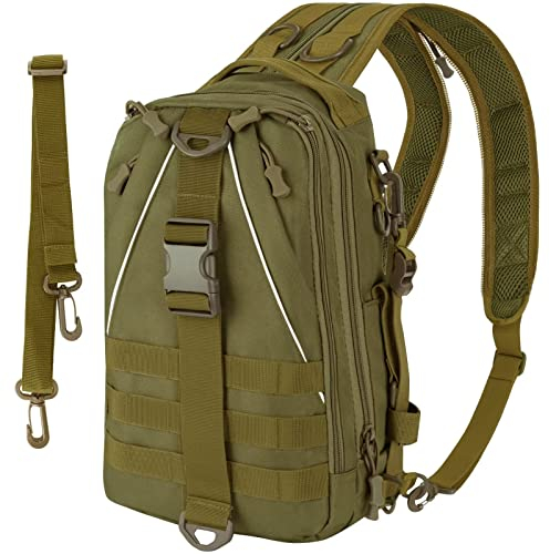 THKFISH Angeltasche 10L Angelrucksack mit Rutenhalter Wanderrucksäcke mit abnehmbarem Schultergurt Trekkingrucksäcke zum Angeln Camping Wandern,für 3 * 3600 Angelkoffer Khaki