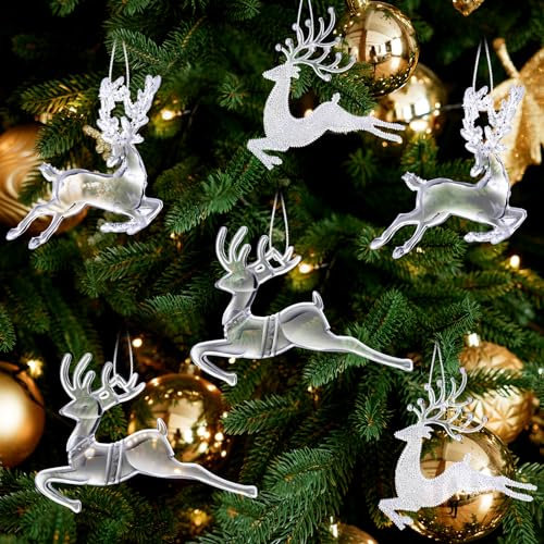 Weihnachtsbaum Ornament Kristall Rentier Hängende Dekoration Acryl Rentier Hängende Figur Ornament Dekorative Klar Hirsch Ornamente für Weihnachtsbaum Home Dekoration Party Supplies (6 Stück)