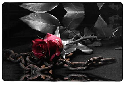 Bodenmatte im Gothic-Stil, schwarze Rosen-Druck, Badezimmerteppich, Willkommensmatte, Eingangsteppich, Universal-Fußmatte, 91,4 x 61 cm