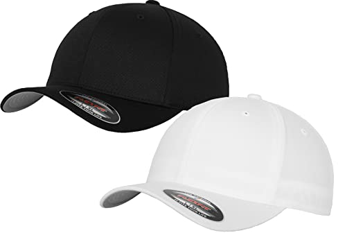 2er Flexfit Unisex Wooly Combed Cap Baseball Caps graue Unterseite S M L XL XXL Basecap Mütze, L/XL, 1x Schwarz + 1x Weiss + 1x HL-Kauf Notizblock