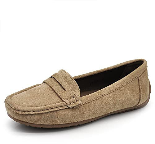 IF Fashion Schuhe Mokassins Slip On Loafers Weich Damen mit Strass Pietri Wildleder 7137, 245 Khaki, 40 EU