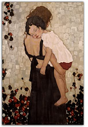 HOPNRU Gustav Klimt Mutter Holding Kind Poster Wandkunst Bild Print Leinwand Malerei Moderne Home Schlafzimmer Hochzeit Dekor Poster Geschenk (12x18inch (30x45cm)-Ohne Rahmen)