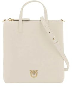 Pinko Damen Mini Einkaufstasche Kalbsleder Tasche, Z14q_weiß Seide antik Gold