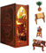 DIY Book Nook Kit, 3D Wooden Dollhouse Bookends Book Stand Puzzle Model Build-Creativity Kit with LED Light for Teens and Adults (Library)