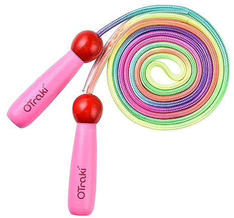 OTraki Springseil Kinder, Verstellbare Seilspringen Kinder mit Holzgriff Skipping Rope Kids für Jungen und Mädchen Ideal für Fitness Training und Knochenentwicklung zu fördern