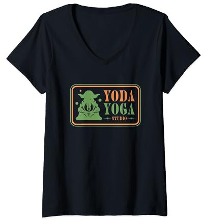 Star Wars Yoda Yoga Studio Logo Funny T-Shirt mit V-Ausschnitt