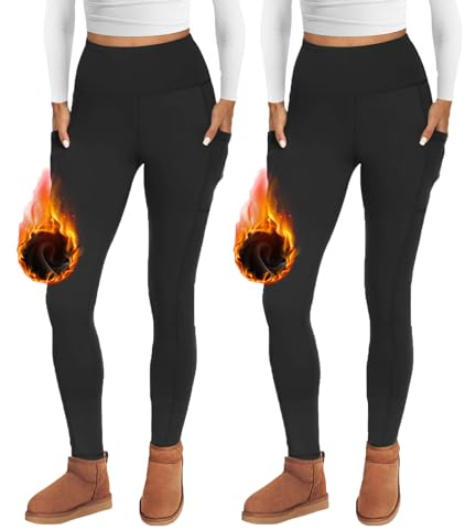 FOTOCITI Thermo Leggings Damen Winter Mit Tasche Thermoleggins Gefütterte Fleece Warme Thermounterwäsche High Waist Lange Sportleggins Yogahose Hose