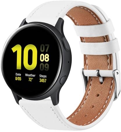 Vancle für Samsung Galaxy Watch Active 2 40mm 44mm Armband Leder Damen Herren,Weiches Atmungsaktives Leder Sport Ersatzarmbänder für Samsung Galaxy Watch Active 44mm 40mm(Weiss)