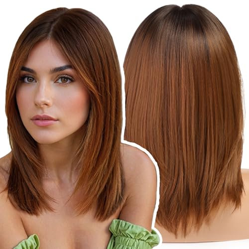 WOKESTAR Kurze Braune Perücken mit dunklem Haaransatz für Frauen, Bob Style Synthetische hitzebeständige Bob-Perücken
