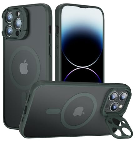 GOODVISH for iPhone 13 Pro Case with Magsafe, [Magic Camera Stand], Ultra-Strong Magnetic Alignment, Military Shockproof Full Camera Protection, Durable Back Cover Slim Fit Matte Phone Case, Green