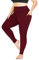 TNNZEET Leggings Damen High Waist mit Taschen Sporthose Blickdicht Sportleggins Lang Weiche Yogahose Elastische Hosen Sport Gym Laufhose(Weinrotu,4XL)