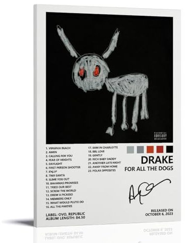 MOOWI Drake Poster für alle Hunde, Albumcover-Poster für Schlafzimmer, ästhetische Leinwandkunst, Wanddekoration, 30 x 45 cm, Rahmenstil-4