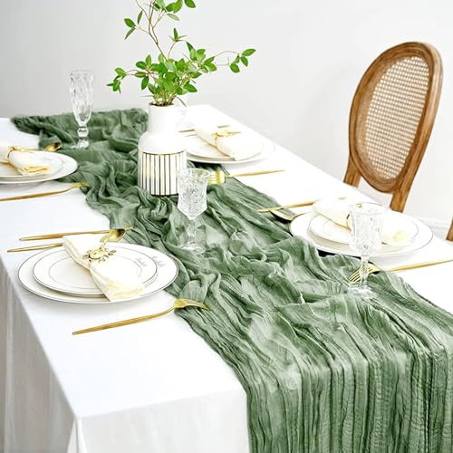 LeapBeast Tischläufer Eukalyptus Grün,Musselin tischläufer,Käsetuch Tischläufer,90x300 cm Gaze Rustikal Käsetuch Waschbar für Hochzeit Braut Babyparty Geburtstagsfeier Kuchen (Grün)