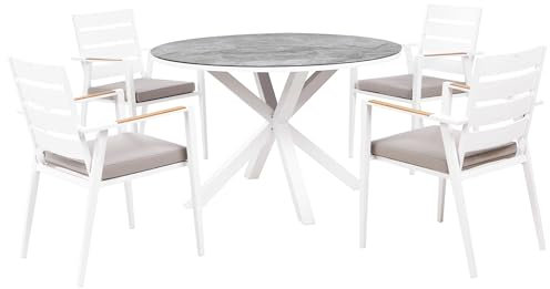 Beliani Gartenset Aluminium Tisch Keramik grau 4 Stühle Auflagen grau Maletto/Taviano