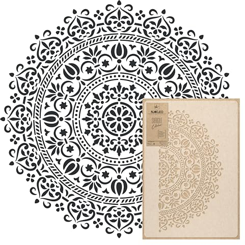 NAKLEO Mandala Large Painting Stencil Diameter 59 cm, Oriental Circle Mandala Geometric Ornament, Reusable Plastic Template DIY Art and Craft, Wall Floor Wood Fabric Furniture