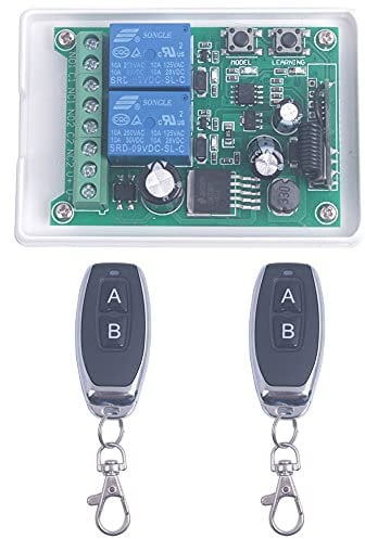 Wireless Remote Relay Switch DC 10A 12V-48V 24V 36V 2 Channel Multi-Function Remote Control Switch, 433Mhz Transmitter Receiver for Wireless Garage Door Keypad Opener Switch (2 X Remote Control)