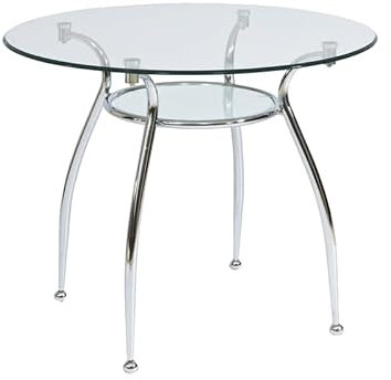3E 3xE living.com Tisch: Tischplattenfarbe: transparent, Gestellfarbe: Chrom, Tischplattenform: rund. Möbelmaße: Durchmesser: 90 cm, H: 77 cm