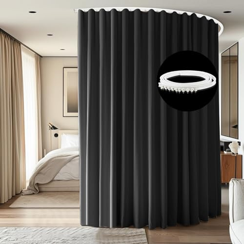 cbsroro Raumteiler, Deckenmontage, Schienensets, extra breit, Verdunkelungsvorhang, flexible Schienen für Schlafzimmer, Privatsphäre, Trennwand, 1 Paneel, schwarzer Vorhang und weiße Schiene, B 32 x H
