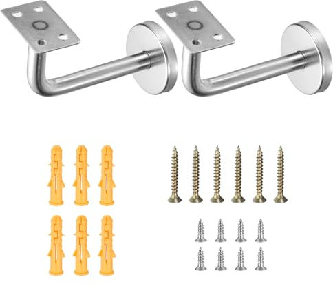 sourcing map 2Pcs Stainless Steel Hand Rail Brackets, 4 Flat Handrail Holder Hand Stairway Rail Bracket for Square Rail with Mounting Screw for Guardrail Staircase Banister, Silver