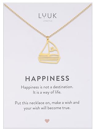 LUUK LIFESTYLE Moderne Edelstahl Halskette mit Anhänger, 50 cm verstellbare Länge, Schmuck Geschenk für die beste Freundin, Segelboot, Gold