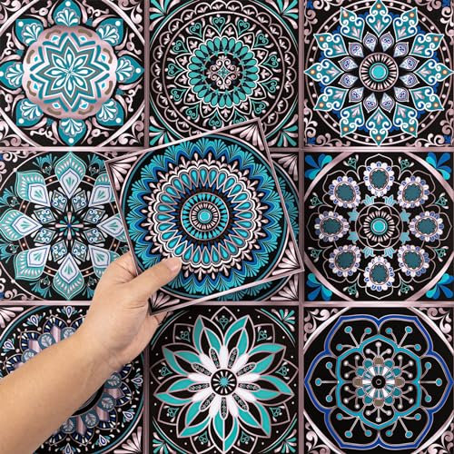Hode 50 Pezzi Adesivi per Piastrelle, Mosaico Piastrelle Adesive Muro, Mattonelle Adesive, Paraschizzi Adesivo, Cucina Bagno PVC Impermeabile (15x15cm Verde Azzurro)