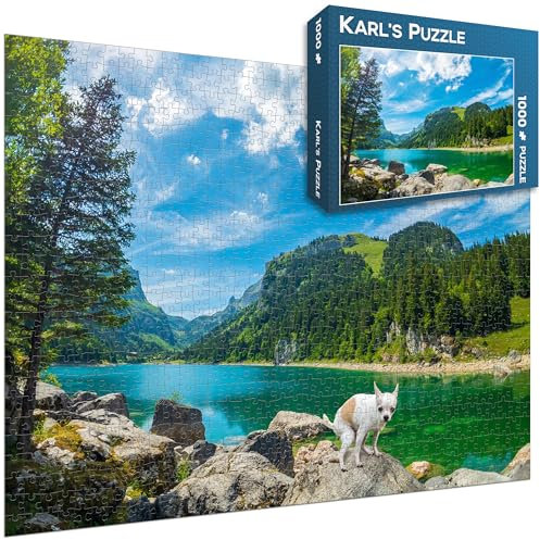 Scherzpuzzle Geschenk Bergsee Schweiz - 1000 Teile Puzzle mit falschem Kartonmotiv als lustige Geschenkidee, Scherzartikel oder Scherzgeschenk