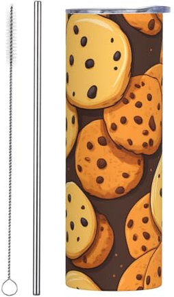 WZYWHJ Tasse en acier inoxydable de 591 ml – Tasse écologique de qualité avec couvercle hermétique et paille à effet isolant – Lot de 2 pièces pour biscuits, aliments, pépites de chocolat, biscuits