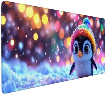 Mauspad XXL, Mauspad Pinguin Mauspad Groß Schreibtischunterlage, Mauspad Gaming Niedlich, WassXerdicht Mouse Pad, Genähte Kanten Mit Anti-Rutsch-Gummiboden für Home Office, Geschenke 800x400x3mm DY-12