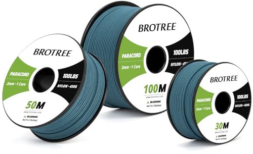 Brotree Paracord 2mm 50M Corda Nylon 1 Filo Corda di Sopravvivenza Tipo I per Esterno, Artigianato, Fatto a Mano - 45 kg Carico di Rottura (Verde Blu)