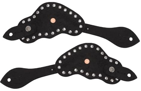 Jwthee 1 Paar bearbeitete Sporenriemen für Damen, diamantbesetzte Sporenriemen mit Scroll-Blumenschnallen, Stiefelriemen aus echtem Rindsleder für Cowboystiefel, Western-Sporenriemen