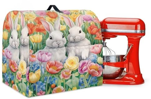 LVEWYB Easter Rabbits Stand Mixer Cover for Kitchen Aid Mixers Accessories,Tulip Kitchen Appliance Dustproof Covers with Top Handle and Storage Pocket,Suitable for Kitchen Blender Cover