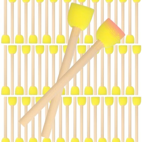 Nogeqi 40 pinceles redondos de esponja para niños, esponjas redondas, pinceles de esponja para pintar, pinceles de espuma para pintura acrílica, mango de madera para manualidades, garabatos infantiles