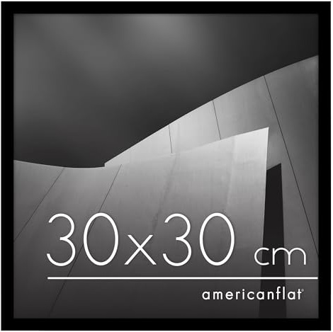 Americanflat Bilderrahmen 30x30 cm - schmaler Bilderrahmen quadratisch 30x30 cm mit Plexi-Scheibe - integrierte Aufhängung für Wandmontage - Schwarz