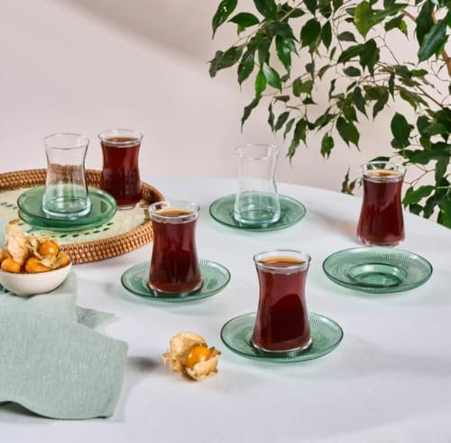 Karaca Juliet 12-Piece Turkish Tea Set for 6 People, Dishwasher Safe, Turkish Tea Set, Green