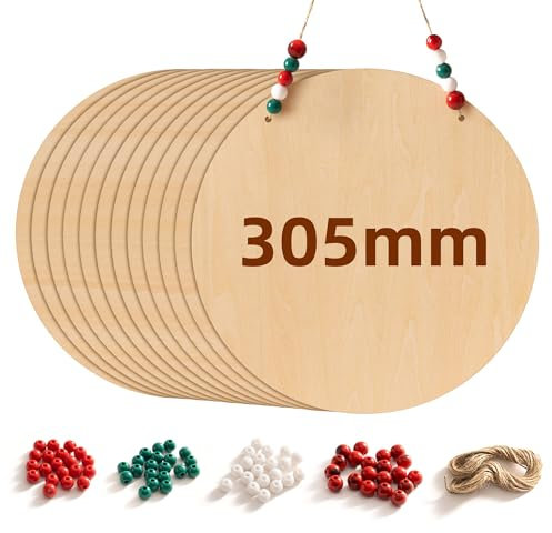 ROWOOD 12Pcs 30cm Large Round Wooden Discs – Smooth Basswood Plywood for DIY Crafts, Painting, Laser Engraving