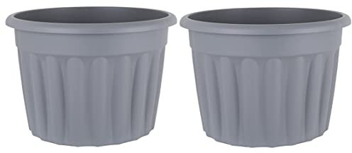 M1SS 2 X 60cm Upcycled Grey Plastic Planter Round Garden Plant Pot Extra Large Floor Pot for home, office (Made in UK)