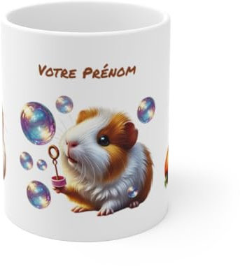 Teecustom Mug cochon d’Inde personnalisé prénom mignon kawaii rongeur animal : Taille - 11oz Taille 11oz