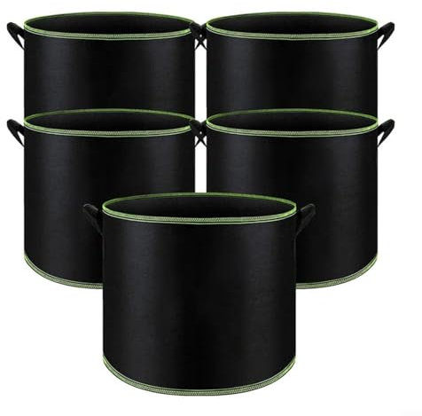 Garden 5X 20L Pflanzsack aus Vlies Stoff - 5er Set 20L Pflanztaschen aus Filz & Vliesstoff - Pflanzgefäß Pflanzbeutel für Balkon Terrasse Gewächshaus & Garten