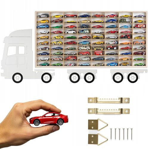 ART TWIST HOME Vetrina Vitrina Expositora para Colecciones con 80 Compartimentos | Expositor Coches Hot Wheels | Vitrina Pared 78,5cm x 40cm x 4cm | Expositor de Madera (LKW 006BL)