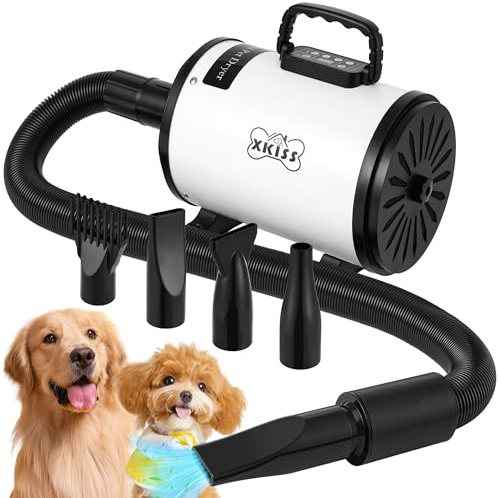 XKISS Hundefön Hundetrockner 2800W Blower Hund Low Noise Tierhaartrockner mit einstellbare Geschwindigkeit und Wärme mit 4 verschiedenen Düsen(weiß)
