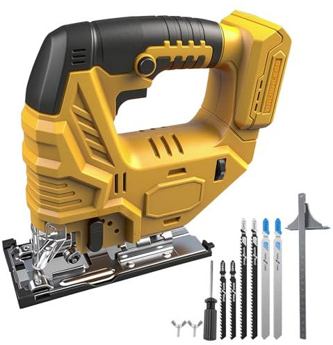 Sierra de calar eléctrica Compatible con Dewalt 18 V 20 V 800 W sin escobillas con luz LED, 5 velocidades variables, ángulo de corte de inglete ±45°, 6 piezas