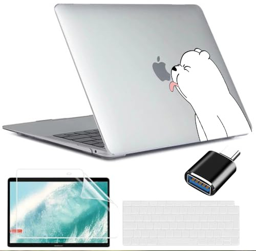 MUSHUI 4 in 1 Hülle für MacBook Air 13 Zoll 2020 2019 2018 Freisetzung A2337 M1 A2179 A1932 Touch ID, Flexibel Plastik Hartschale Snap Case & Tastaturschutz & Displayschutz & USB C Adapter, New1