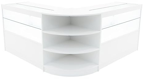 White Shop Counter Set Andromeda LED Light C1200 LM60 120cm 60cm W Lockable Sliding Doors Keys 3 Retail Storage Units Glass Display Showcase Cabinet Corner Clothing Jewellery Store Shelves Lighting