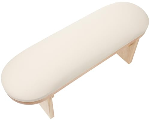 KICHOUSE Almohada para Reposabrazos de Manicura Base de Madera Natural, Cojín Alto Color Crema para Apoyo de Manos, Accesorio para Arte de Uñas y Lámpara UV Compatible