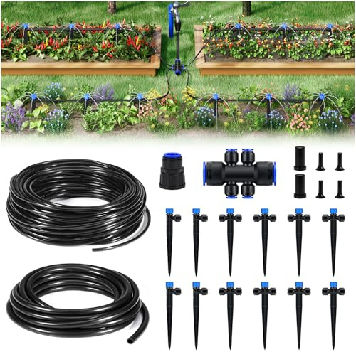 HIRALIY 50FT Garden Watering System, Drip Irrigation Kits for Plants, New Quick Connector, Blank Distribution Tubing, Saving Water Automatic Irrigation Equipment for Patio Lawn