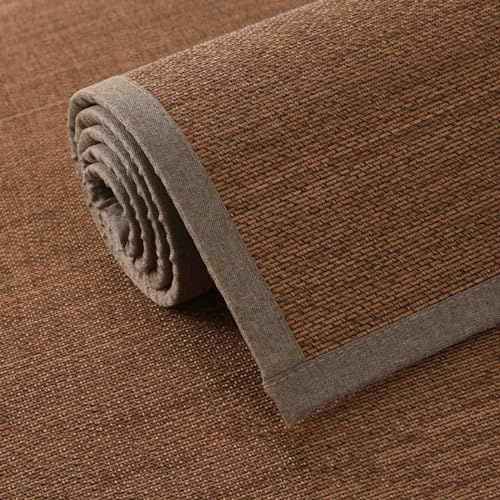 Jute-Teppich – Baumwoll-Bordüre mit Fischgrätenmuster, natürliches Flachgewebe, Läufer für Wohnzimmer, Küche, Flur – Sisal-Teppich Matte